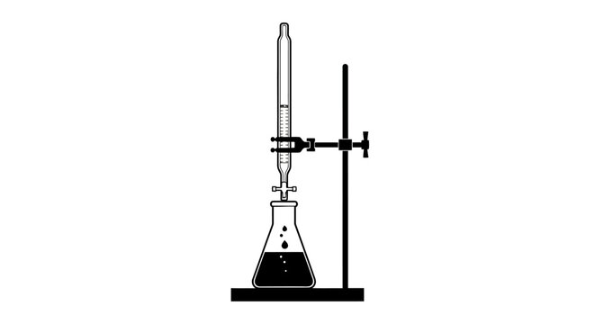 Laboratory equipment burette and flask setup for titration chemistry lab tools