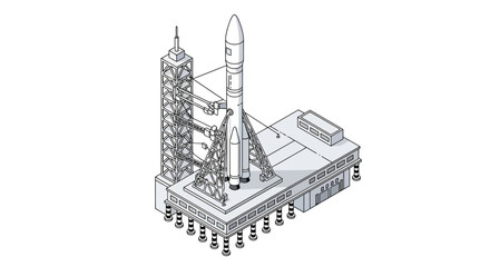 Fototapeta premium Isometric illustration of a rocket launchpad.