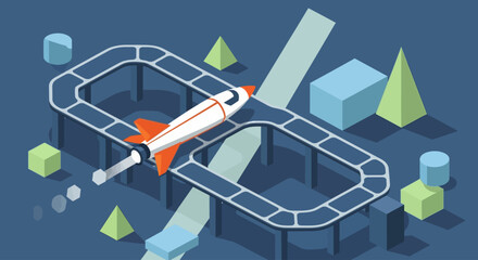 Rocket ship on a winding track. © Shafiet
