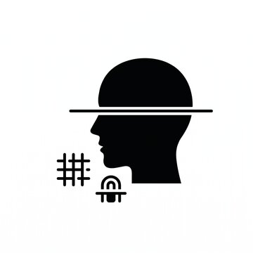 Head silhouette with scanning line icon, black glyph vector symbol for biometric person profile recognition, face side scanning anthropometry isolated on white
