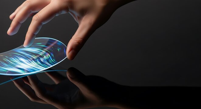 Flexible display technology concept hand interacting with curved screen