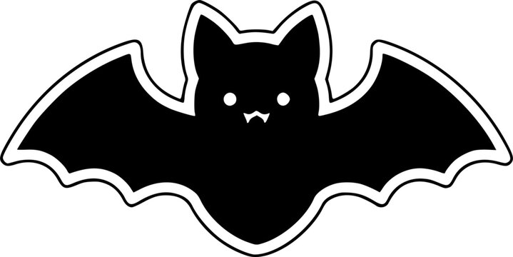 Cute black bat vector icon isolated on white background minimalist design