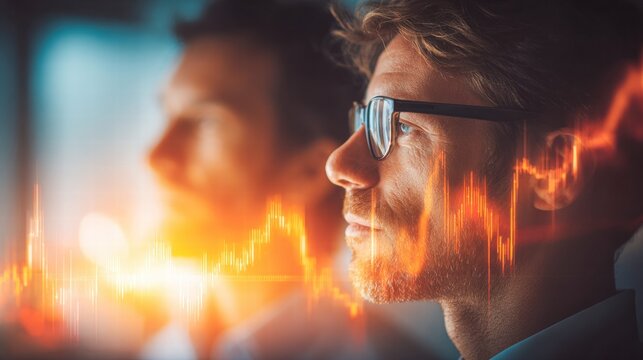 Thoughtful businessman looking at stock market data, analyzing investment strategies and financial trends.