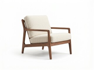 Fototapeta premium Modern Lounge Chair in Elegant Mid-Century Style with Wooden Frame and Cream Upholstery