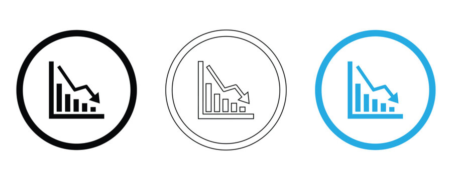 Financial Loss Graph Icons Set, Downward Arrow Bar Chart Vector for Recession, Economic Crisis and Business Failure Analysis