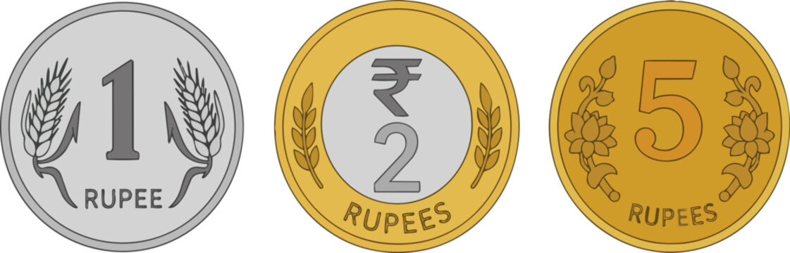 One and two rupee coins of indian currency EPS vector illustration 