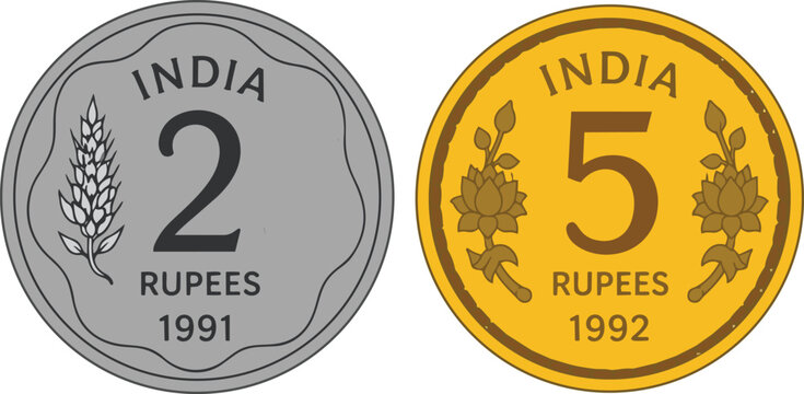 EPS vector illustration of indian two and five rupees coin representing the financial growth 
