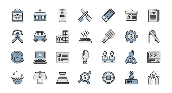 Collection of various business and technology icons.
