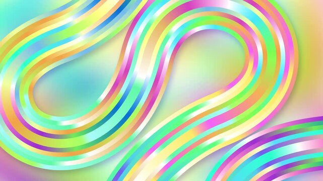 Flowing rainbow iridescent striped waves loop. Curved lines modern abstract seamless motion background.