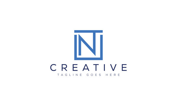 Creative logo with letters n t inside a blue square creative abstract