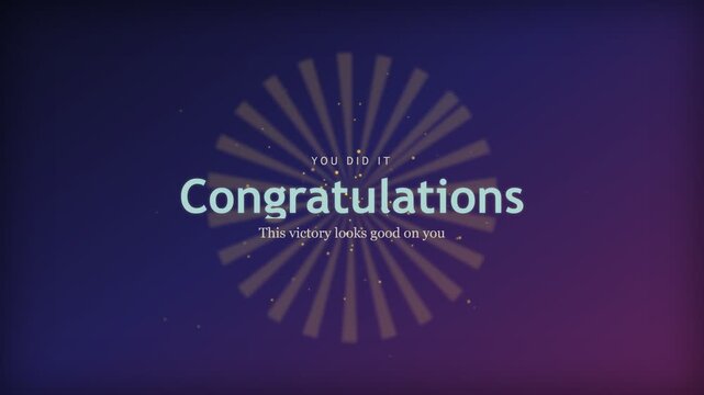 Congratulations animated text on a dark purple gradient background