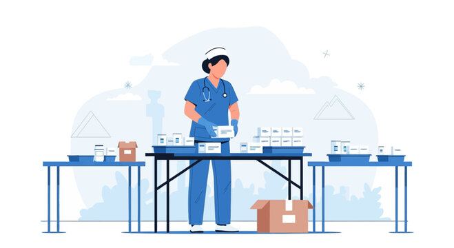 Nurse Organizing Medical Supplies and Vaccines for Distribution
