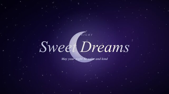 Sweet dreams text on starry night sky with crescent moon