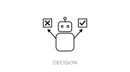 Fototapeta premium Vector graphic illustration Robot making a decision with yes and no choices