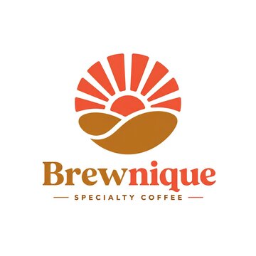 Specialty Coffee Brand Logo with Sun Rays and Coffee Bean Icon