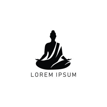 Buddha logo icon background vector image, vesak logo, Simple and minimal icon of Buddha, Yoga logo, Meditating guru, monk logo design, Buddha silhouette.