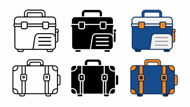 Set of six coolers in black, white, and blue with orange accents
