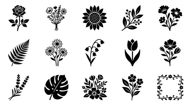 Collection of various flower silhouettes.