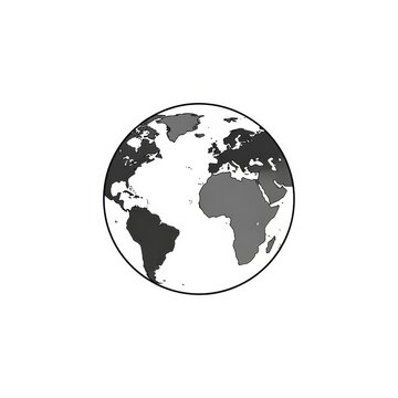 World map with shaded continents in grayscale isolated on white background