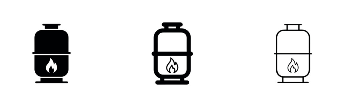 Gas cylinder with flame icon set, representing energy, heating, and fuel sources.