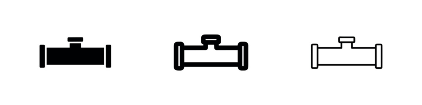 Plumbing and pipeline connection icon set, showing a T-shaped industrial pipe.