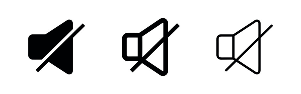 Mute or sound off icon set, indicating no audio or silenced notifications.