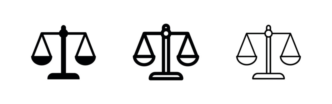 Justice Scales Icons - Law, Fairness, and Balance Symbols for Legal System and Social Justice