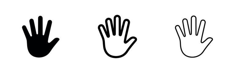 Fototapeta premium Hand Stop Icon Set: Solid, Outline, and Line Variations