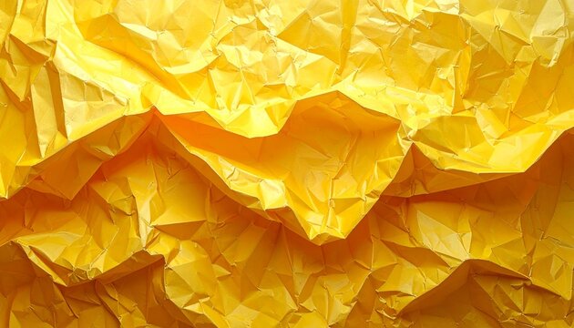 Yellow crumpled paper background or texture in detail