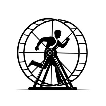 Businessman running on hamster wheel silhouette