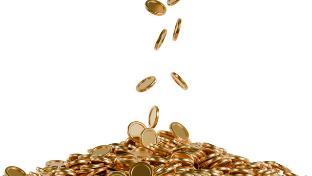 3d render a pile of gold coins isolated on transparent background for financial concept	