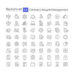 Contract lifecycle management line icons set. Corporate administrative work organization. Documentation flow. Isolated vector outline illustrations. Thin lineart iconset symbols. Editable stroke © IMG visuals icons