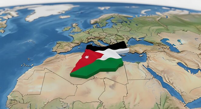 Jordan flag and map location on a 3d world globe