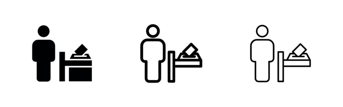 Person casting vote in ballot box icon set