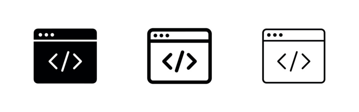 Code symbol in browser window icon set