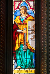 Fototapeta premium Stained glass of the cardinal virtue of Fortitude.