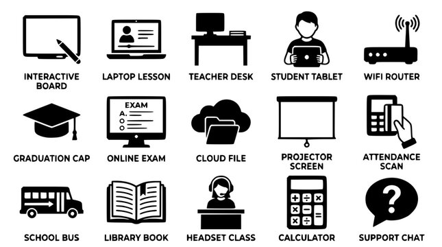 Educational icons for modern learning and technology in schools