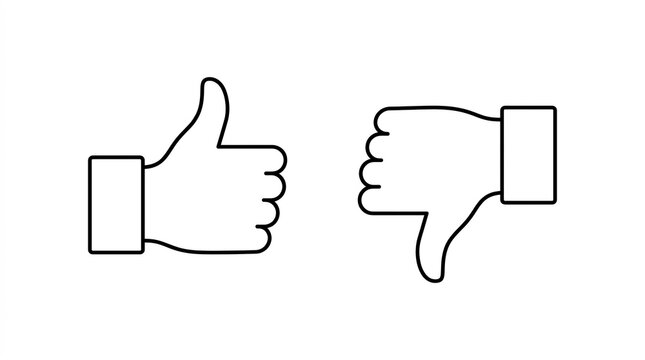 Gesture thumbs up and thumbs down line icons set