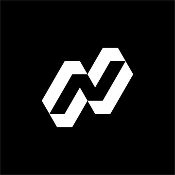 Modern geometric logo featuring a dynamic, slanted black frame outlining a negative space letter N.
