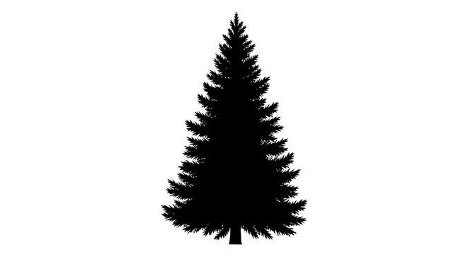Black silhouette of a coniferous tree on white background isolated evergreen pine tree
