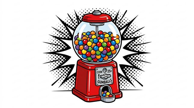 Gumball machine in colorful pop art comic style