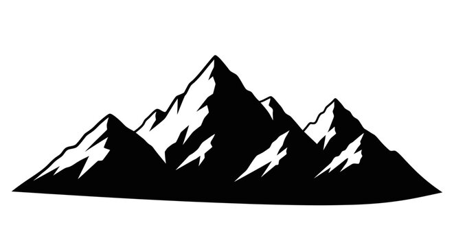 Silhouette of rugged snow capped mountains against a white background iconic landscape silhouette