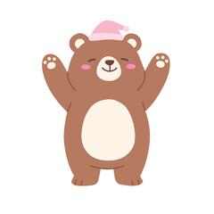 Bear Cub Waving with Sleep Cap Cartoon Illustration © gengki