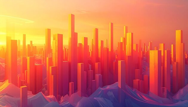 Abstract Orange and Colorful gradient 3D bar line background