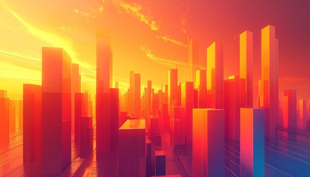Abstract Orange and Colorful gradient 3D bar line background