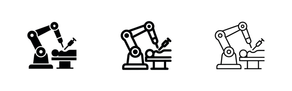 Robotic surgery icons: medical robot, operation, precision, different styles