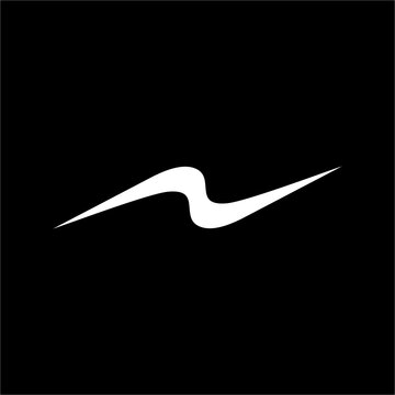 Dynamic futuristic logo with a single bold, fluid black swoosh forming a sharp lightning N shape.