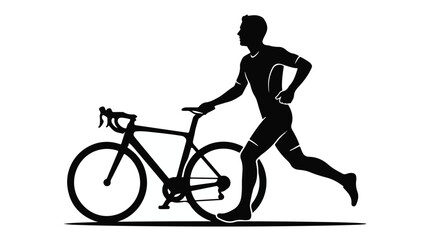 Obraz premium Athletic man running with bicycle silhouette fitness exercise outdoor recreation activity