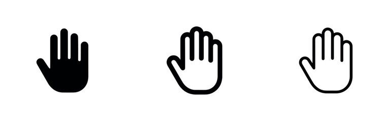 Fototapeta premium Open Hand Palm Icon Set for Stop Greeting and Touch Gestures