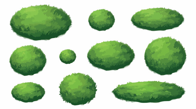 Top view garden bushes and green shrubbery set, 10 landscape design elements for site planning, aerial view vegetation vector icons